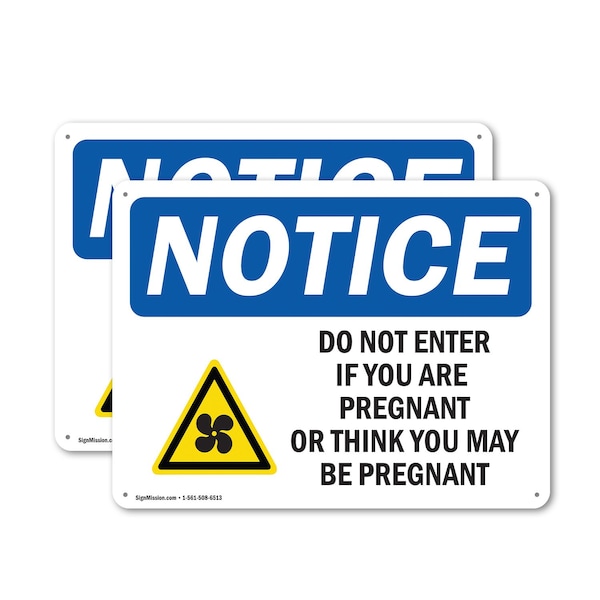 Signmission Do Not Enter If You Are Pregnant OSHA Notice Sign, Plastic, 10in W x 7in L, 2PK OS-2PACK-NS-P-710-L-11188 - main